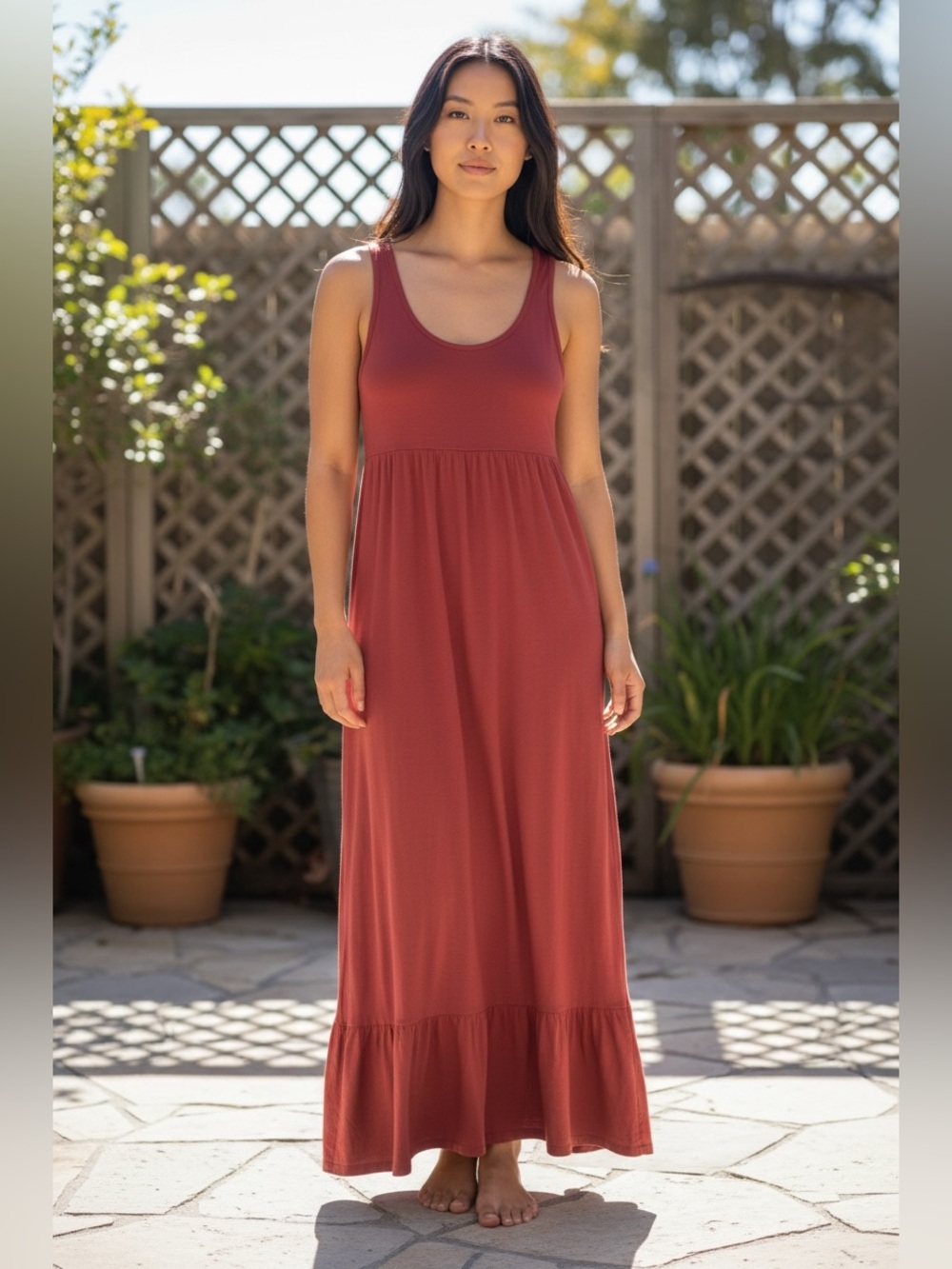 Old Navy Sleeveless Maxi Dress in Rust Red in Small